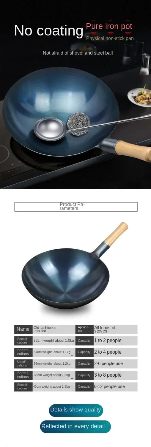 Carbon Steel Wok,12.6" Round Bottom Woks Pan Uncoated Nonstick Pot,Pre-Seasoned Chinese Wok Kitchen Cookware for Gas Cooktops