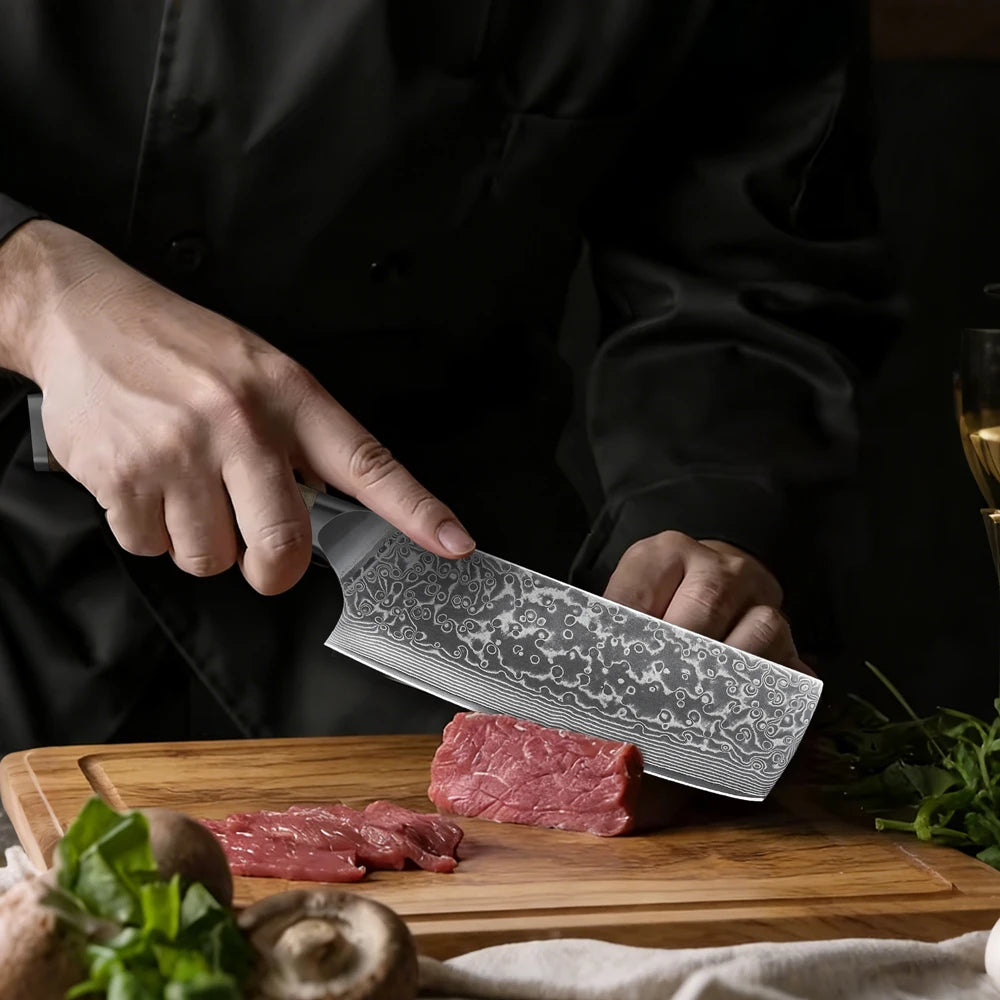 7 inch Kitchen Chef Knife  Nakiri Knife Damascus Steel 67 Layers Sharp Natural Burl wood Handle Handmade Kitchen knife