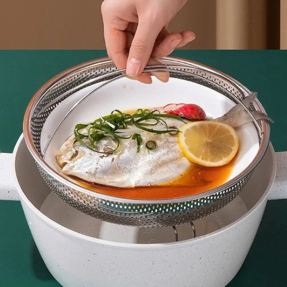 Stainless Steel Steamer Foldable Steam Cooking Utensil Steaming Tray with Handle Steaming Grid Cookware