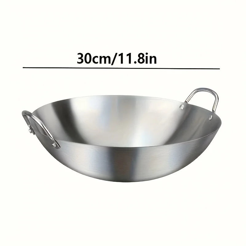 1PCS Large Stainless Steel Wok, Uncoated Thick High-Quality Durable Chef'S Pan with Dual Handles, Easy to Clean for Commercial