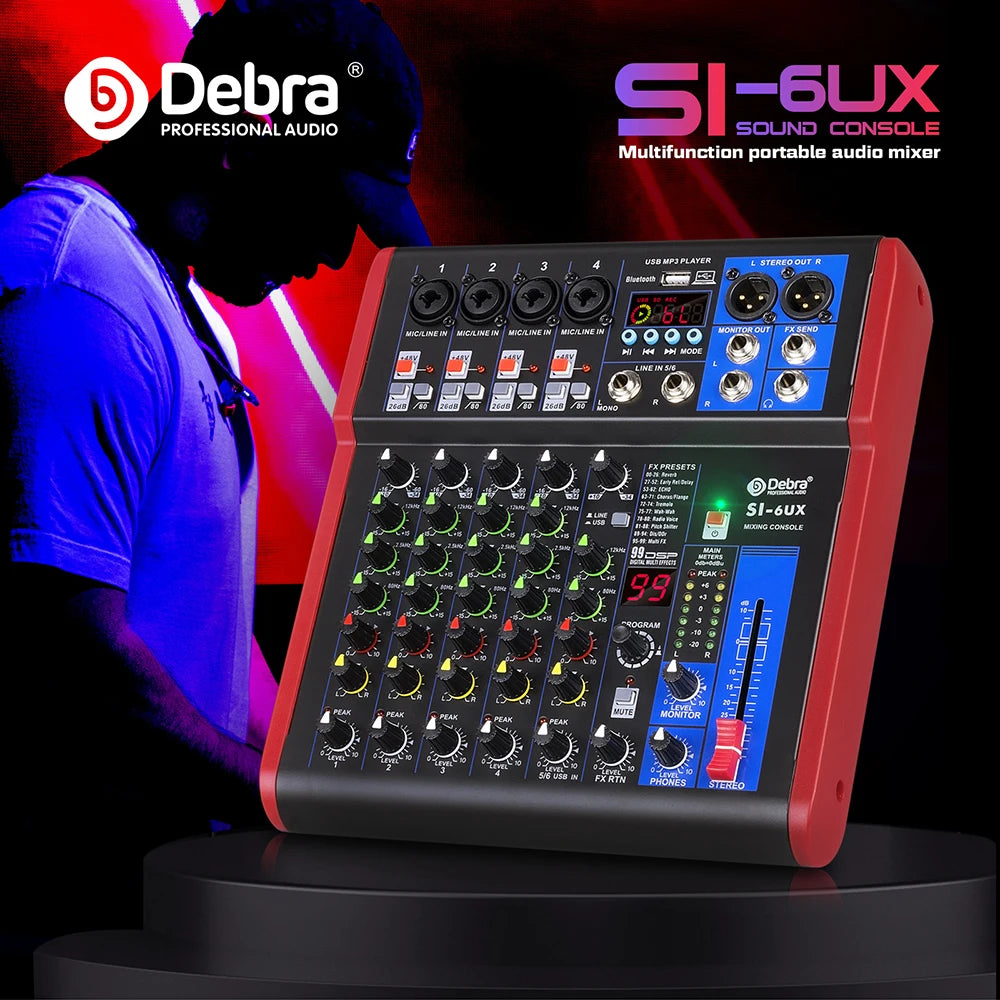 4 6 8-channel portable audio mixer, 99 DSP digital effects, Bluetooth 5.0 USB tuner for DJ consoles, karaoke, music festivals