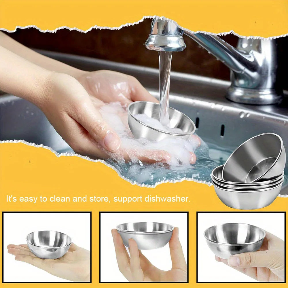 10Pcs/Set Stainless Steel Sauce Dishes Mini Saucers Bowl Round Seasoning Dishes Small Appetizer Plates Serving Bowl