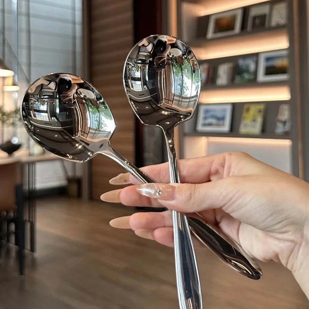 2Pcs Stainless Steel Long Handle Serving Spoons - Suitable for Use in Homes, Hotels, Canteens and Restaurants Meal Spoon Cutlery