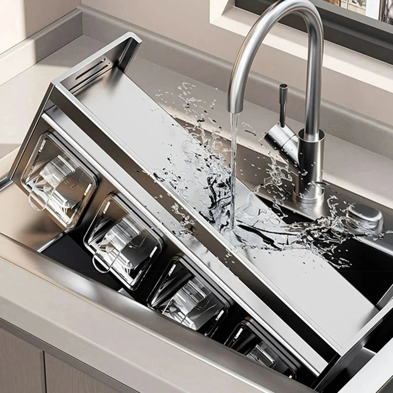 Kitchen wall storage organizer with sturdy stainless steel frame, wall mounted for spice box, jar and daily kitchen storage