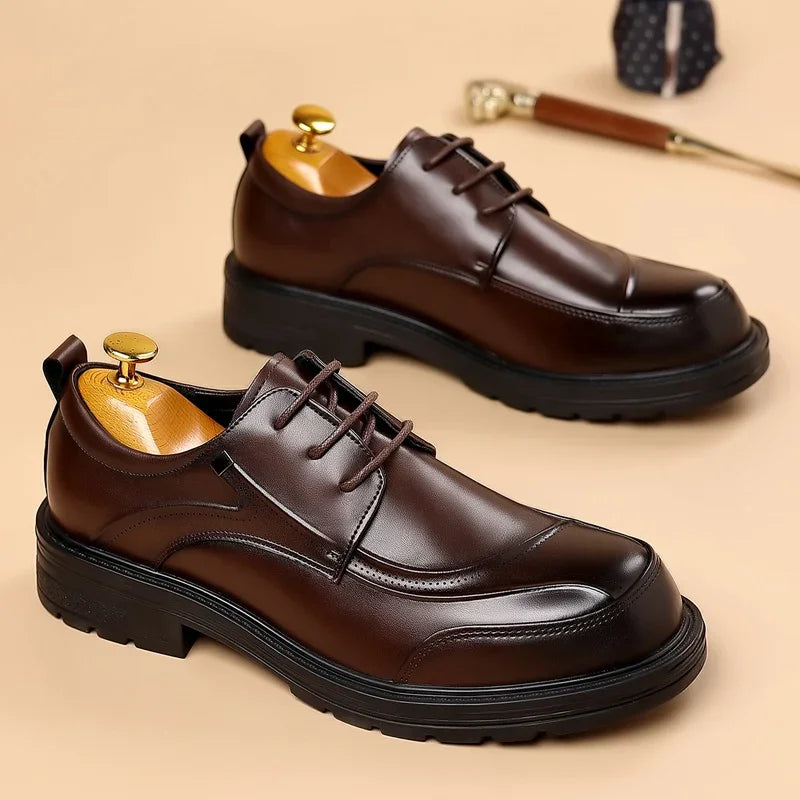 High-end Business Men's Shoes Trend Business Casual Leather Shoes Lace-up Big Head Formal Men's Leather Luxury Leather Shoes