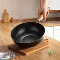 Durable Non-stick Small Cast Iron Wok No Coating Universal Frying Pan Wood Handle Deepened Pot Single