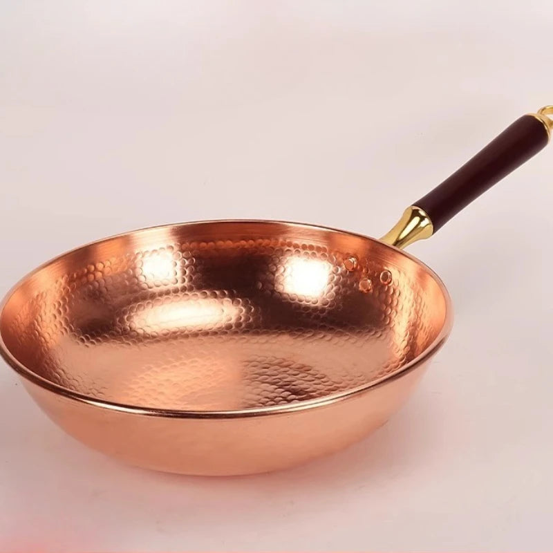 Hand-Forged Pure Copper Wok Pan Non-Stick Without Coating Traditional Cookware for Home & Commercial Use Ergonomic Handle