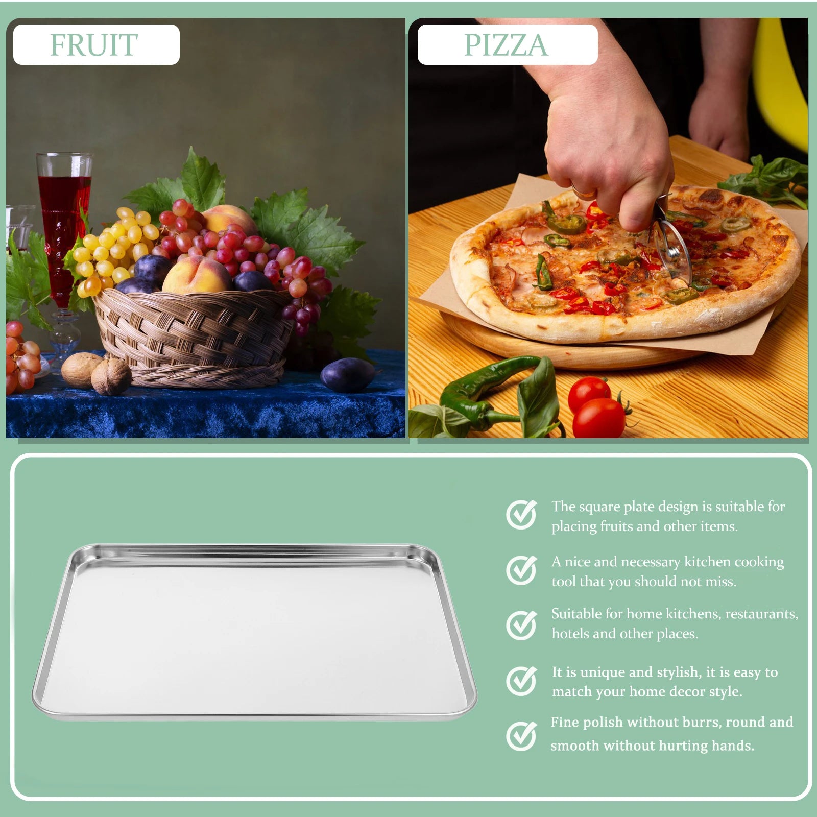 35X25CM Stainless Steel Rectangular Tray Food Serving Platter Dessert Storage Plate Barbecue Dish Kitchen Party Buffet Pan