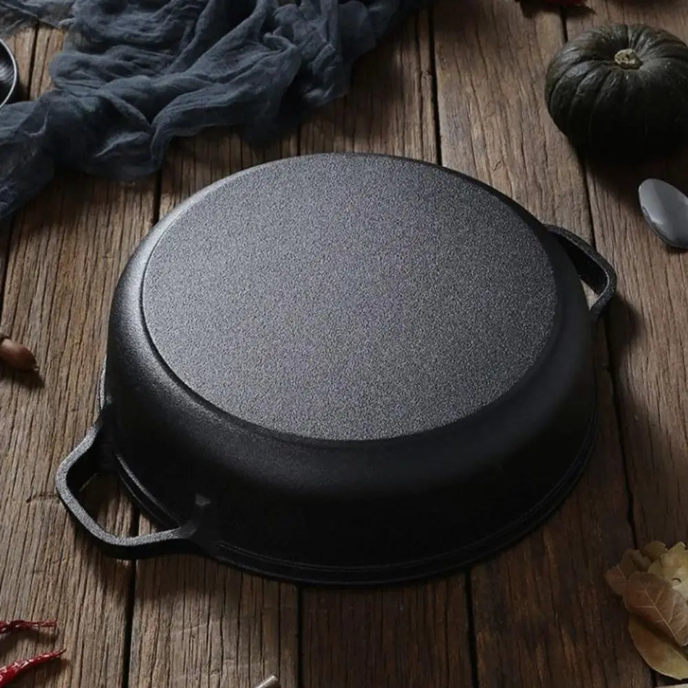 Kitchen Cookware Non-Stick Cast Iron Skillet Flat Bottomed Double Handle Frying Pan Thickened Non-coated Wok Outdoor