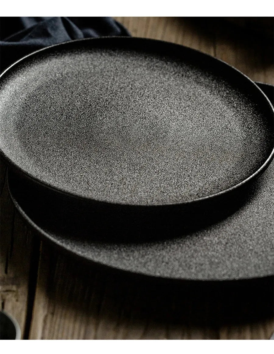 Ceramics Plate Set Home Black Plates Dishes Japanese Style Dinnerware Set Kitchen Decoration Steak Western Food Breakfast Plates