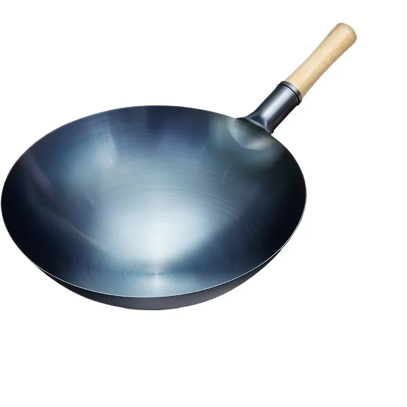 Carbon Steel Wok,12.6" Round Bottom Woks Pan Uncoated Nonstick Pot,Pre-Seasoned Chinese Wok Kitchen Cookware for Gas Cooktops