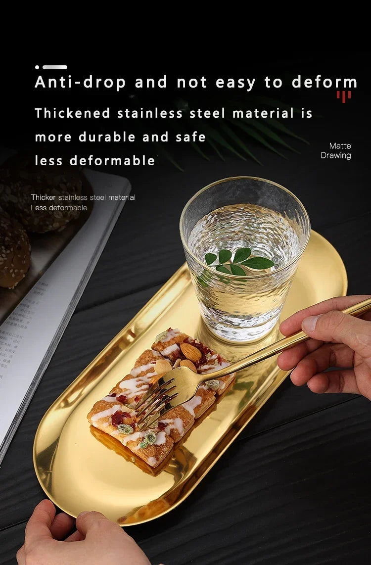 Stainless Steel Gold Dining Plate Dessert Plate Nut Fruit Cake Tray Snack Kitchen Plate Western Steak Kitchen Plate Dish