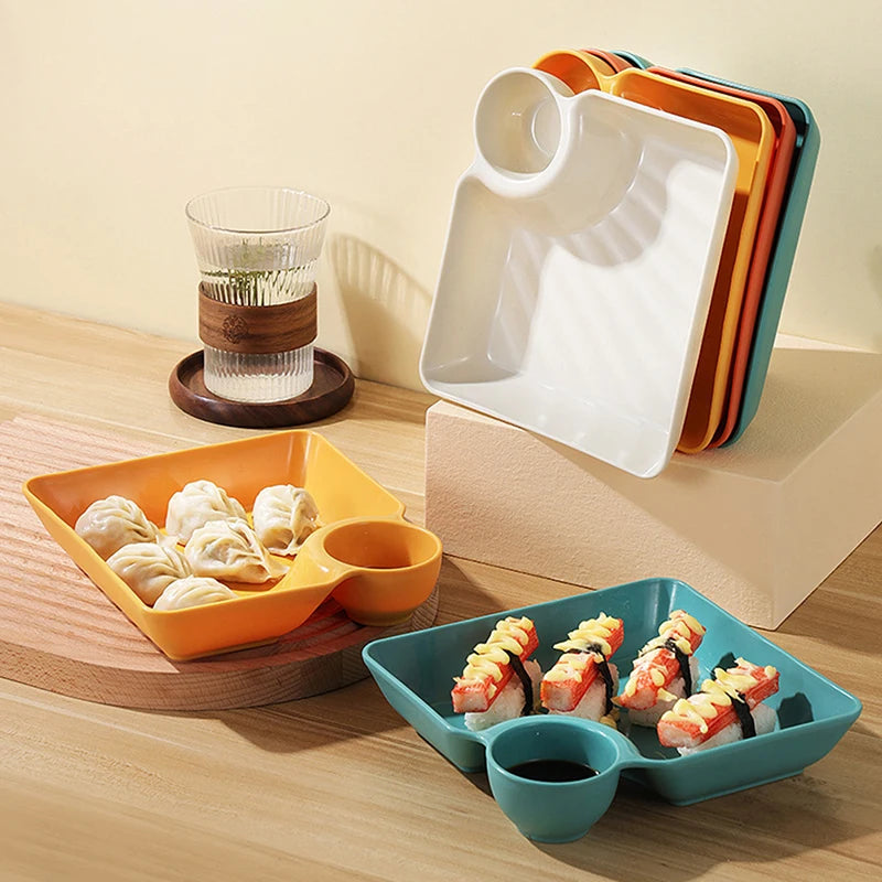 Large Square Dumpling Plate with Vinegar Space Snack Platter Creative Separated Divided Tray Tableware christmas tableware