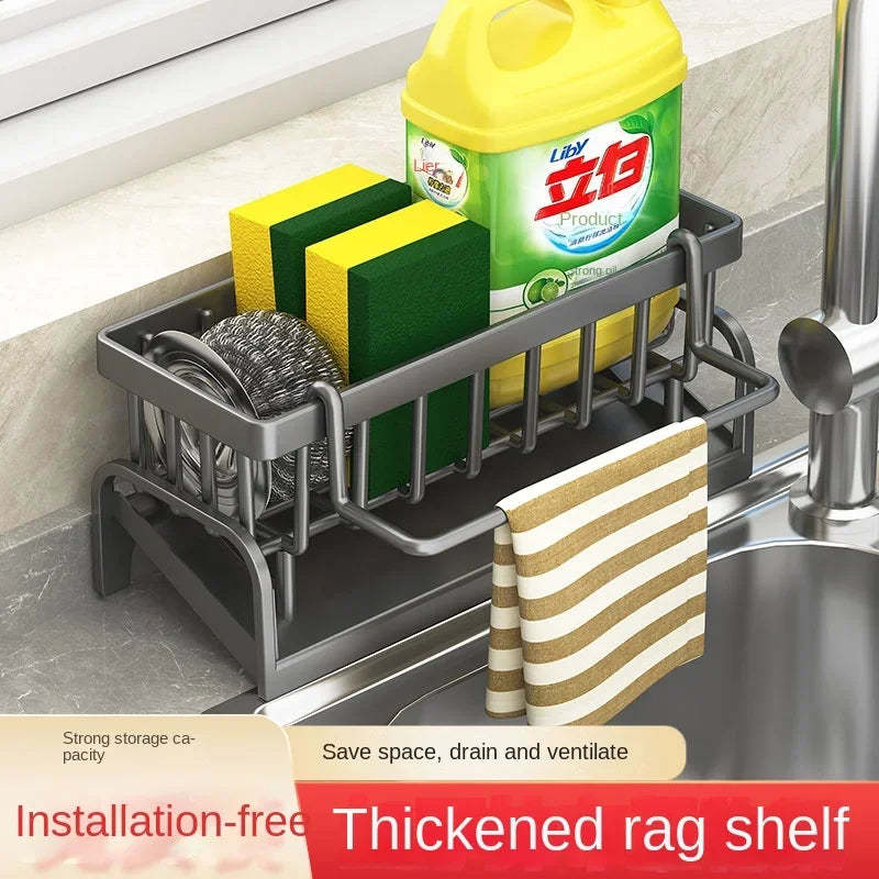 Kitchen Sink Storage Rack, Draining Organizer for Cleaning Cloth, Sponge & Detergent, Household Sink Shelf