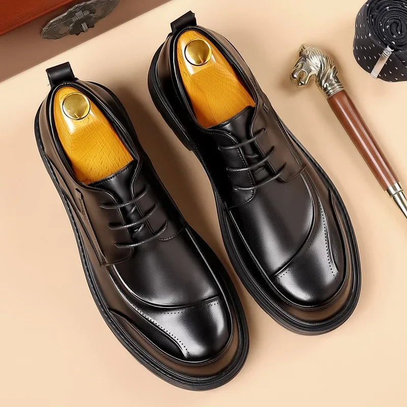 High-end Business Men's Shoes Trend Business Casual Leather Shoes Lace-up Big Head Formal Men's Leather Luxury Leather Shoes