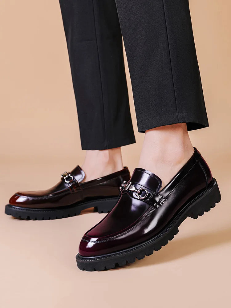 Men's Business Formal Leather Shoes Man Casual Leather Shoes Loafers Casual Business Wedding Shoes for Men Round Toe Slip-On