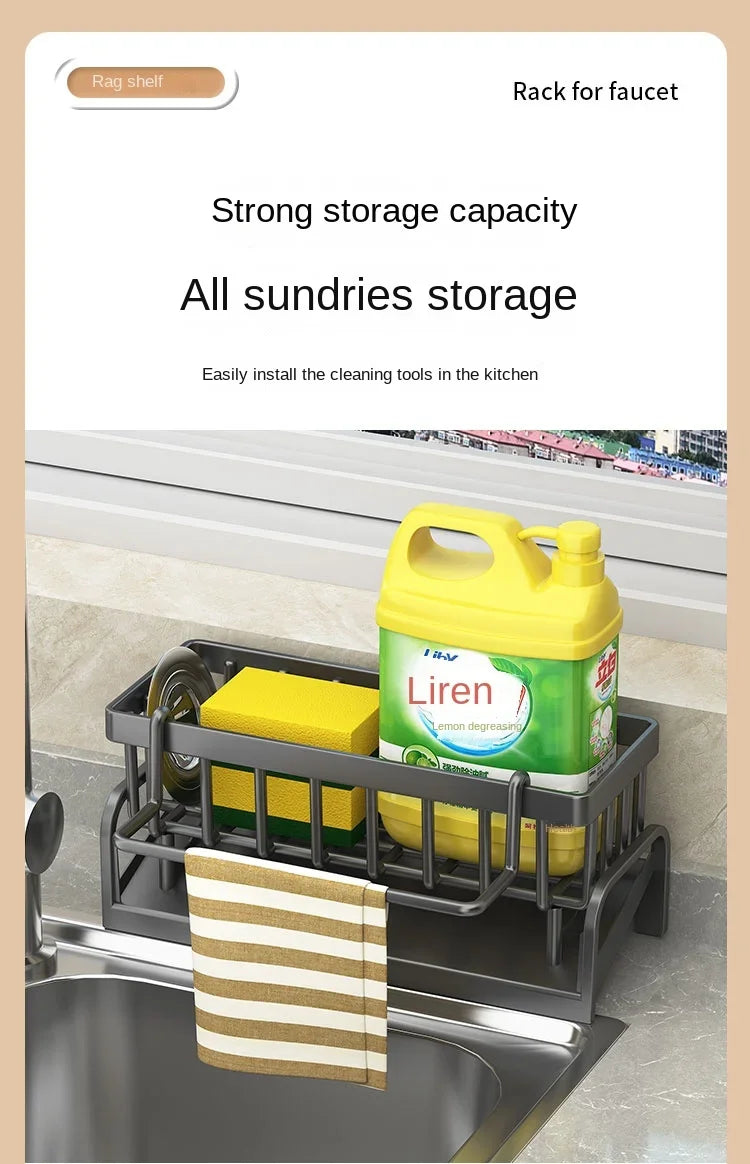 Kitchen Sink Storage Rack, Draining Organizer for Cleaning Cloth, Sponge & Detergent, Household Sink Shelf