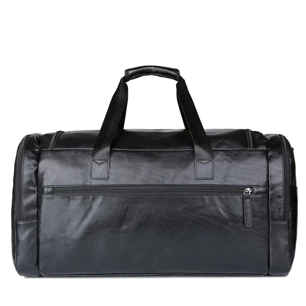 Geestock Business Men PU Leather Gym Duffel Bag Large Capacity Sports Travel Tote Handbag For Male Fitness Vintage Luggage Bag