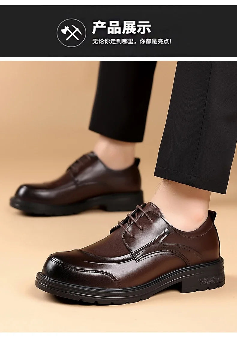 High-end Business Men's Shoes Trend Business Casual Leather Shoes Lace-up Big Head Formal Men's Leather Luxury Leather Shoes