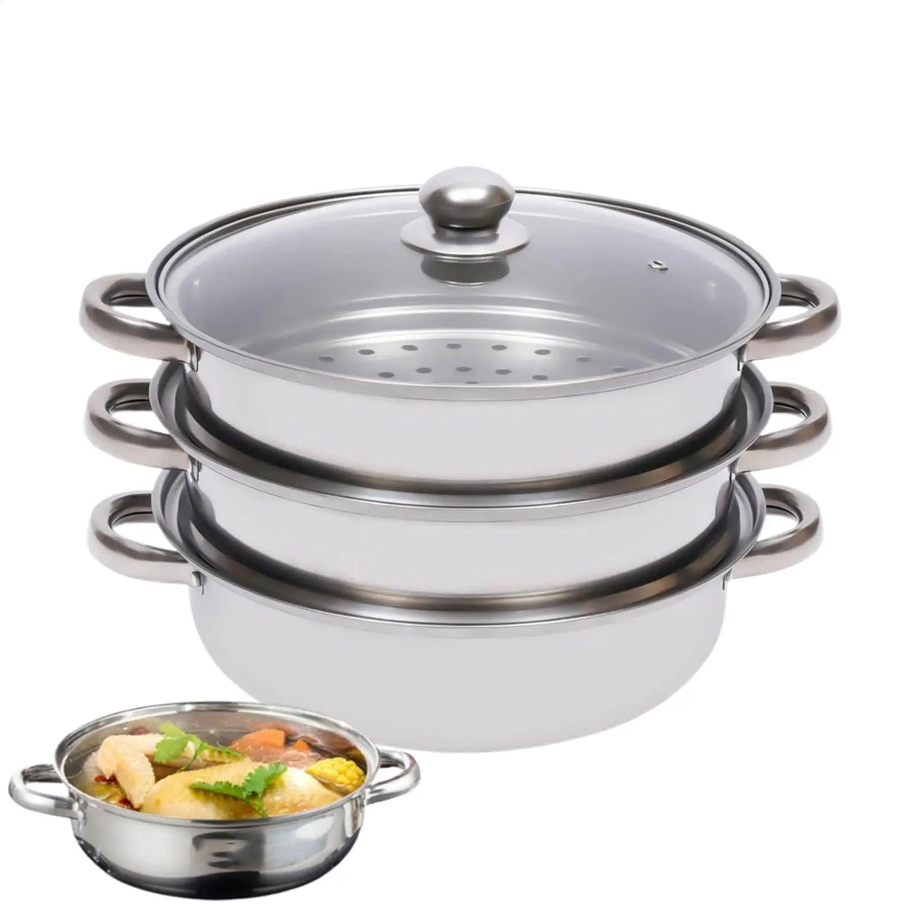 Steamer Pot for Cooking, Glass Lid Multi-Functional Stainless Steel Kitchen Cooking Steamer for Family Gathering Meal Prep