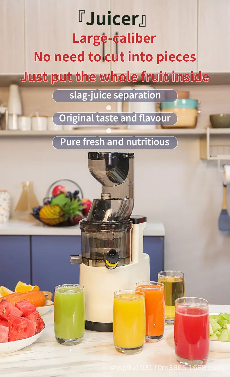 Household juicer, multifunctional fruit machine with vegetable cutter, large feed opening, fully automatic electric juice-separa