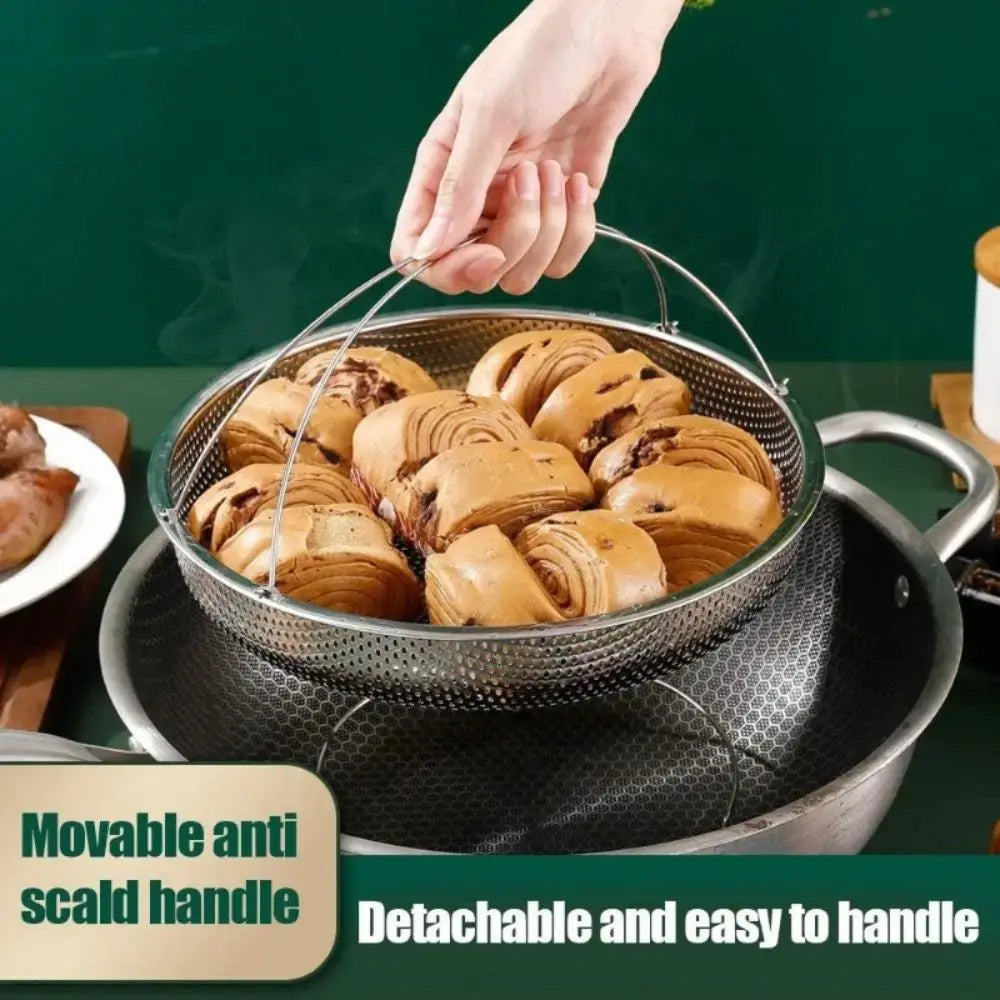 Stainless Steel Steamer Foldable Steam Cooking Utensil Steaming Tray with Handle Steaming Grid Cookware