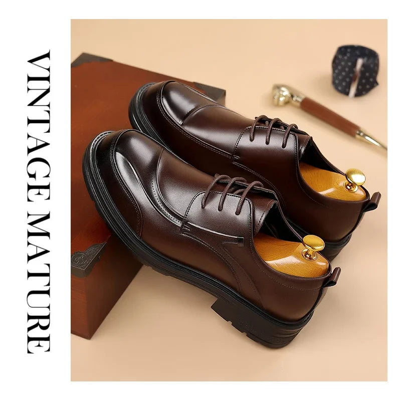 High-end Business Men's Shoes Trend Business Casual Leather Shoes Lace-up Big Head Formal Men's Leather Luxury Leather Shoes