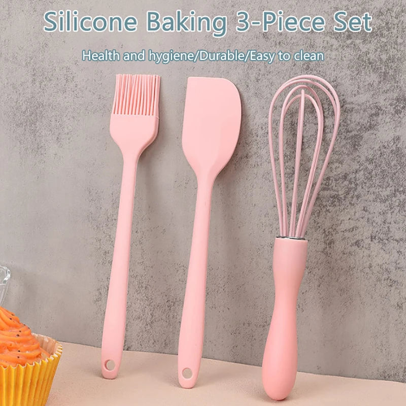 3‑in‑1 Heat‑Resistant Silicone Baking Kit Non‑Stick Kitchen Gadgets Including Spatula Scraper Egg Whisk & BBQ Oil Brush