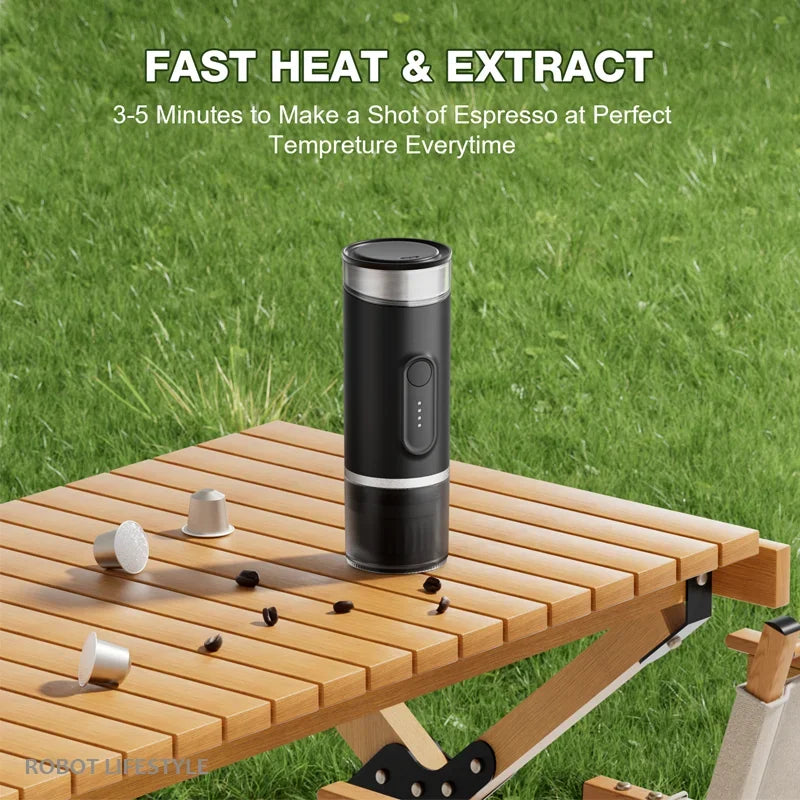 2-In-1 Portable Coffee Maker Fit Capsule Coffee Powder 1800mAh Battery for Outdoor Camping Travel Hotel Office