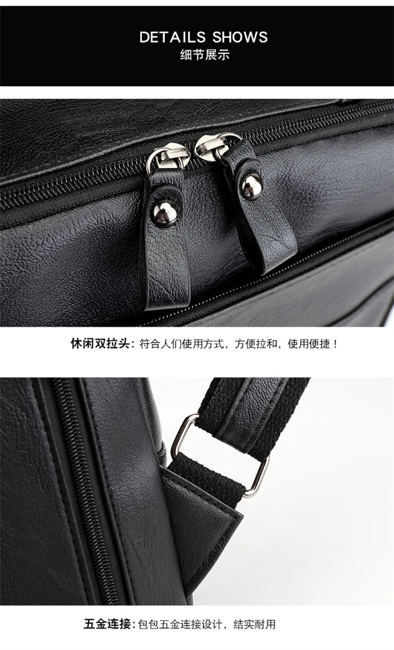 Business Backpacks For Men Waterproof PU Leather Laptop Bag Large Capacity USB Charging Rucksack Male Fashion Travel Bagpack sac