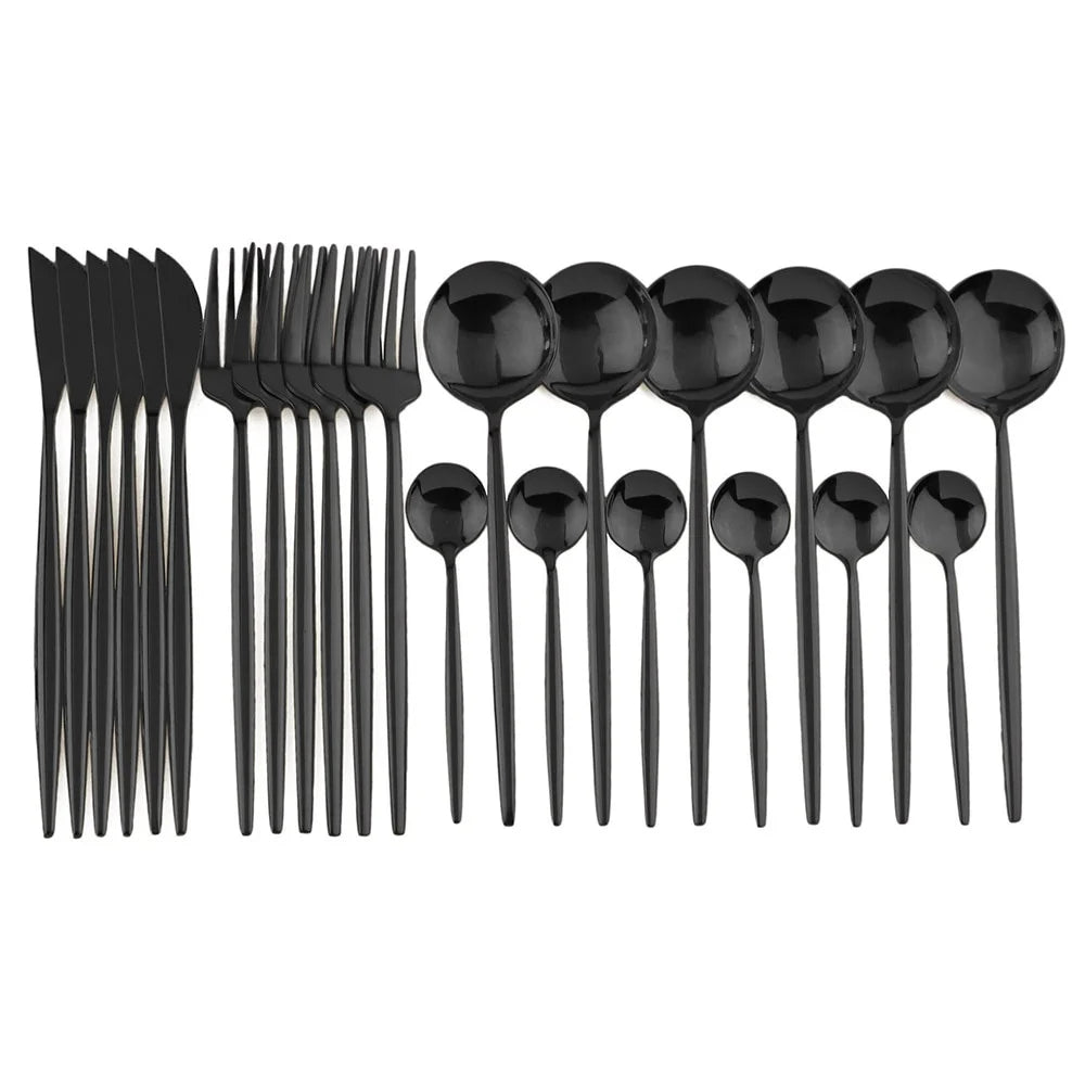 Dinnerware 304 Stainless Steel 24Pcs/Set Cutlery Kitchen Mirror Gold Tableware Knife Fork Spoon Dinner Kits