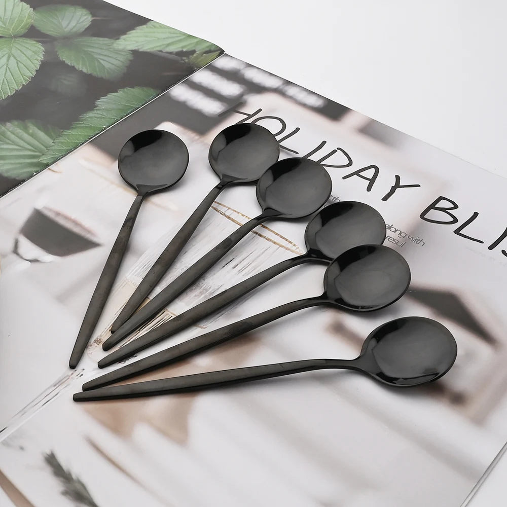 4/6/12/16/24Pcs Tableware Dinnerware Set Black Cutlery Set Stainless Steel Fork Knife Teaspoon Dinner Kitchen Flatware Set