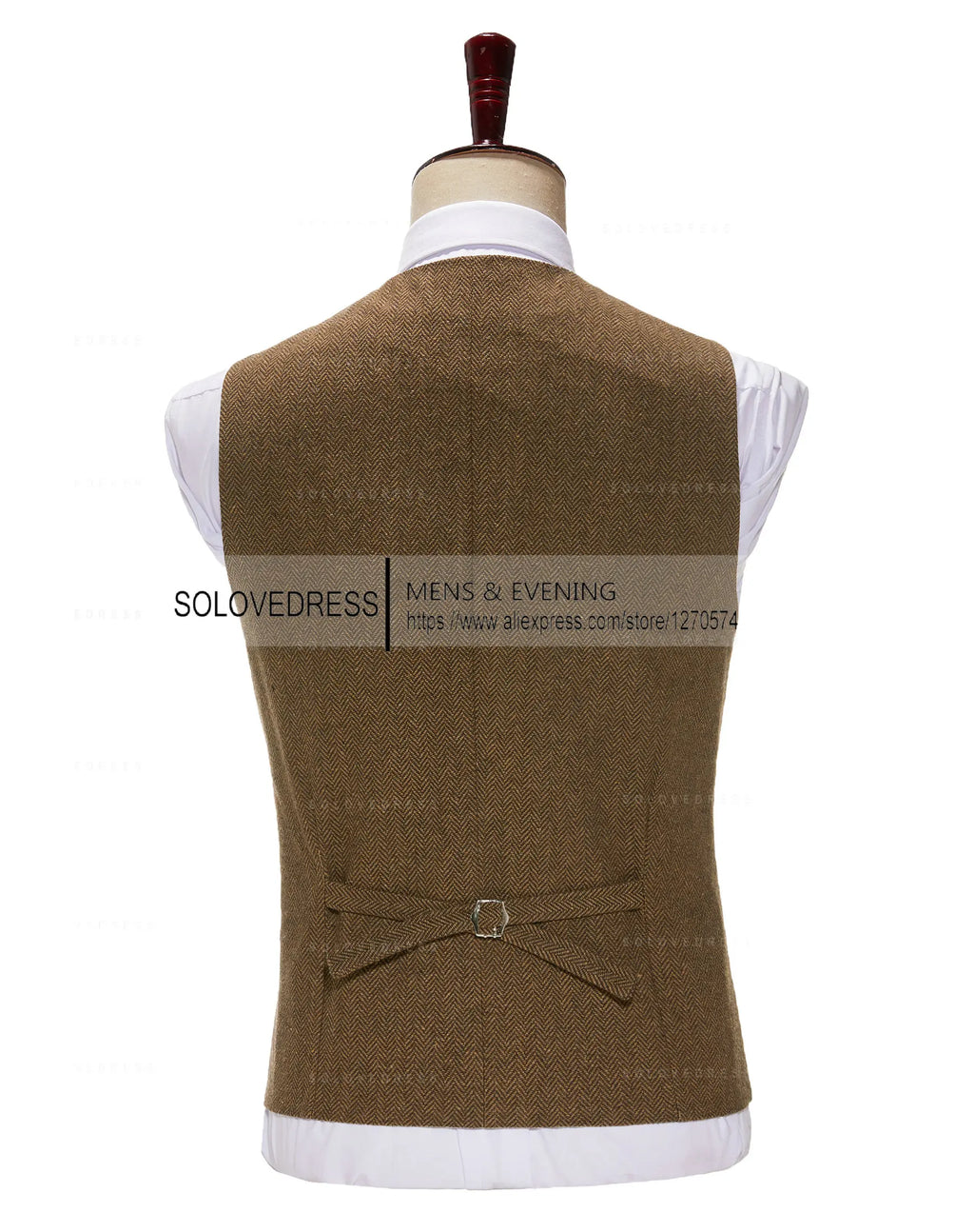 Business Mens Suit Vest Lapel V Neck Wool Herringbone Casual Brown Waistcoat Casual Formal Groomsman Jacket For Wedding