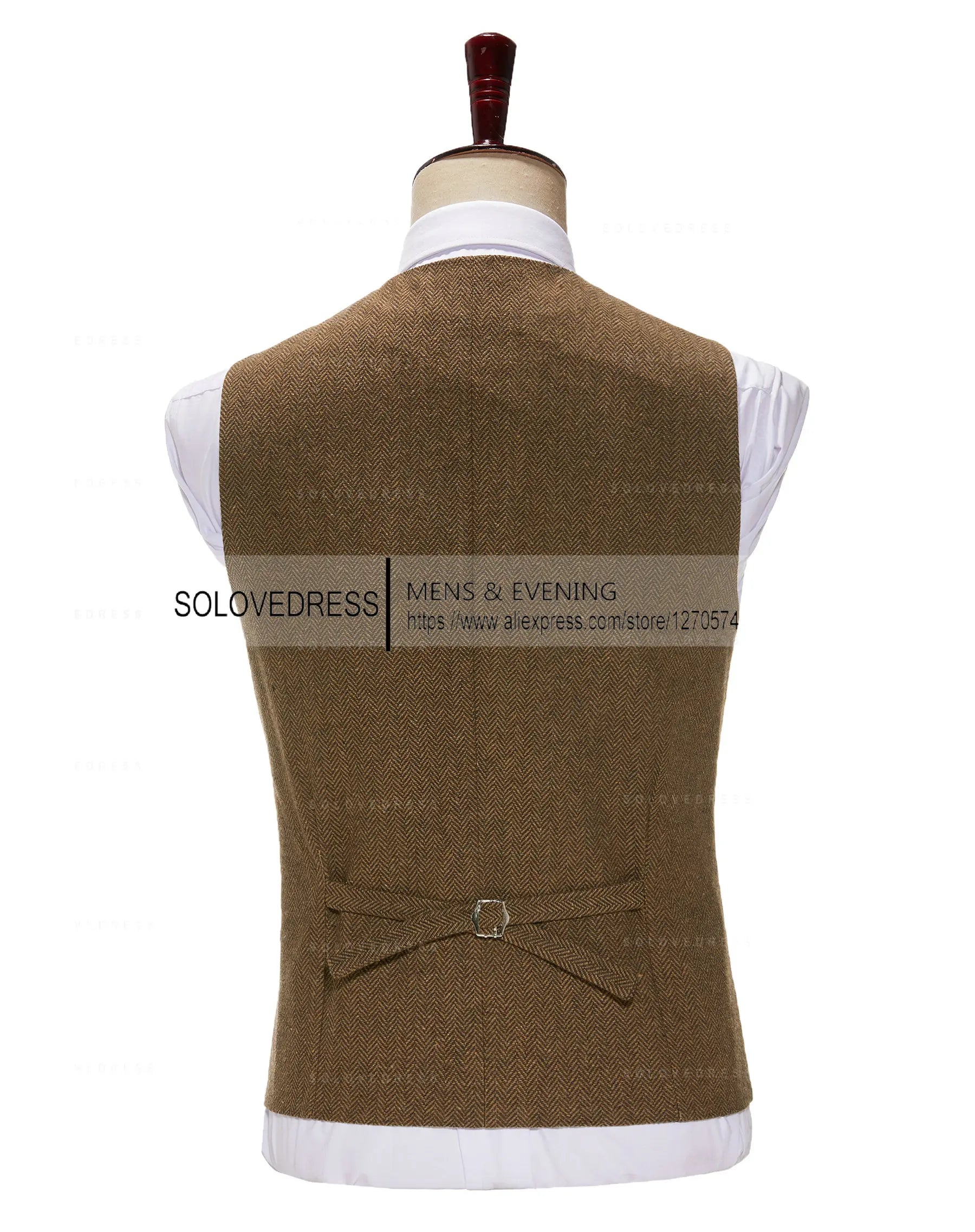 Business Mens Suit Vest Lapel V Neck Wool Herringbone Casual Brown Waistcoat Casual Formal Groomsman Jacket For Wedding