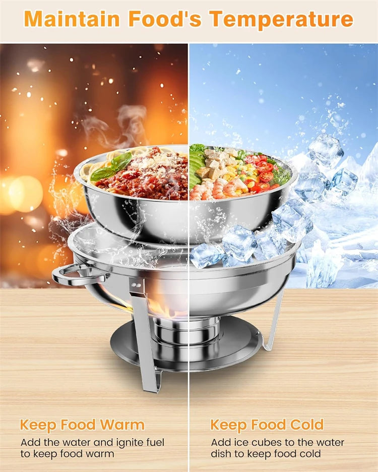 Chafing Dish Buffet Set 5QT Stainless Steel Round Chafing Dishes for Buffet With Lid Buffet Servers and Warmers for Party