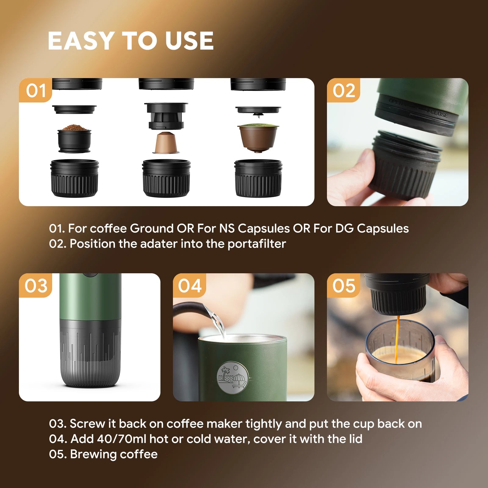 Portable Espresso Machine 3-in-1 Travel Coffee Maker for Camping Hiking Office Self-Heating with USB-C 2026new