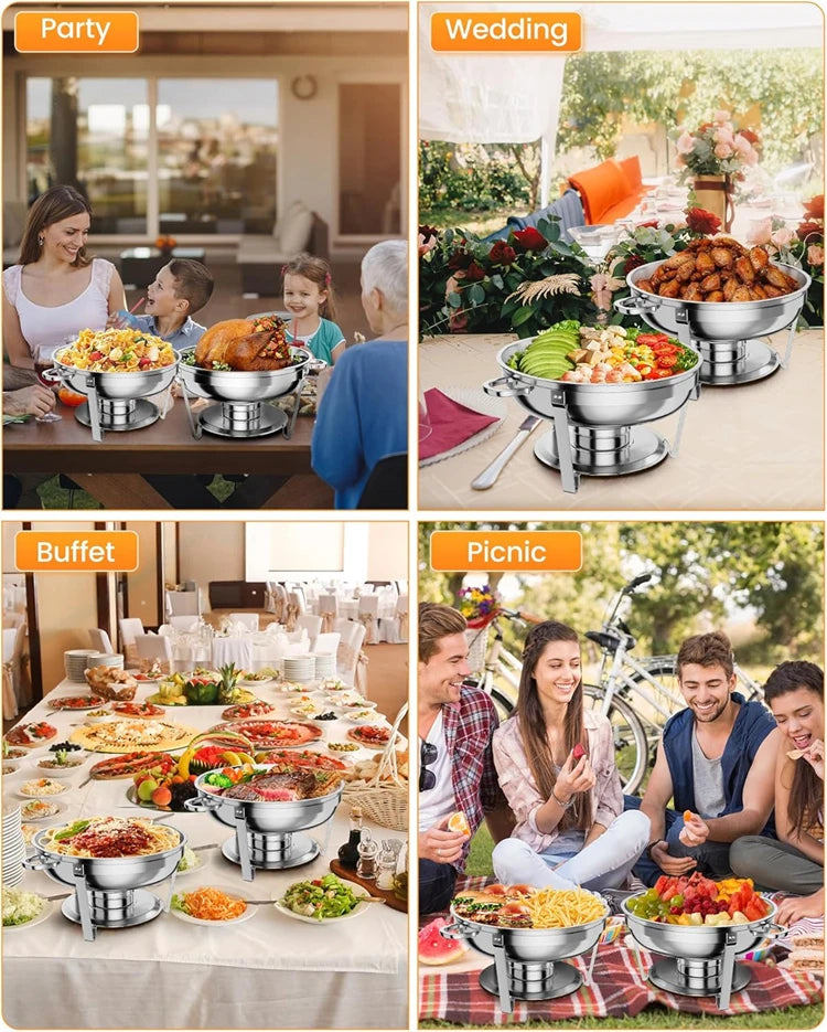 Chafing Dish Buffet Set 5QT Stainless Steel Round Chafing Dishes for Buffet With Lid Buffet Servers and Warmers for Party