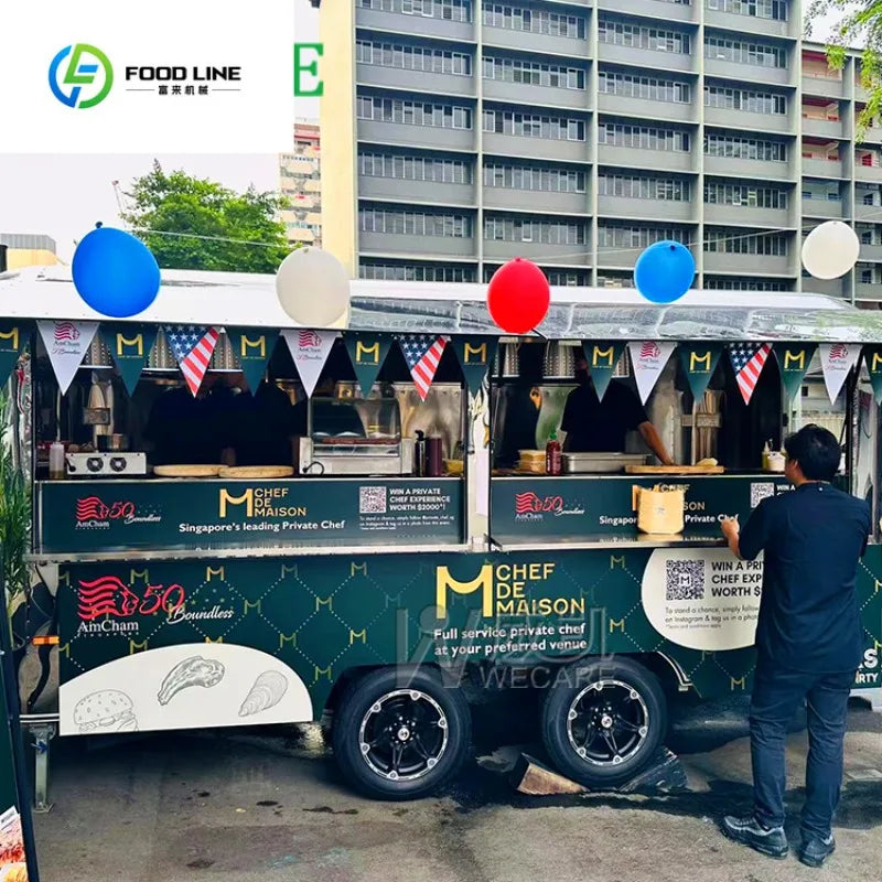 Mobile Restaurant Catering Trailer Fully Equipped Stainless Steel Coffee Shop Bar Taco Pizza Food Truck Full Kitchen