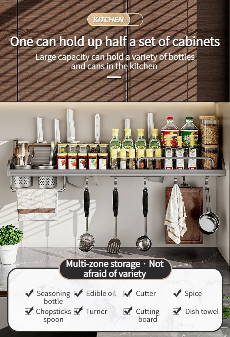 Kitchen Storage Rack Multi functional Home Wall mounted Seasoning Chopsticks Knife Holder Complete Collection of Supplies Rack