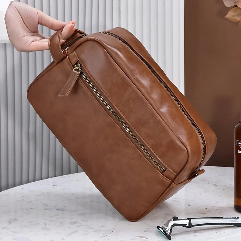 Men Business Travel Wash Toiletry Bag Waterproof PU Leather Bathroom Shaving Tools Organizer Bag Makeup Pouch Women Cosmetic Bag