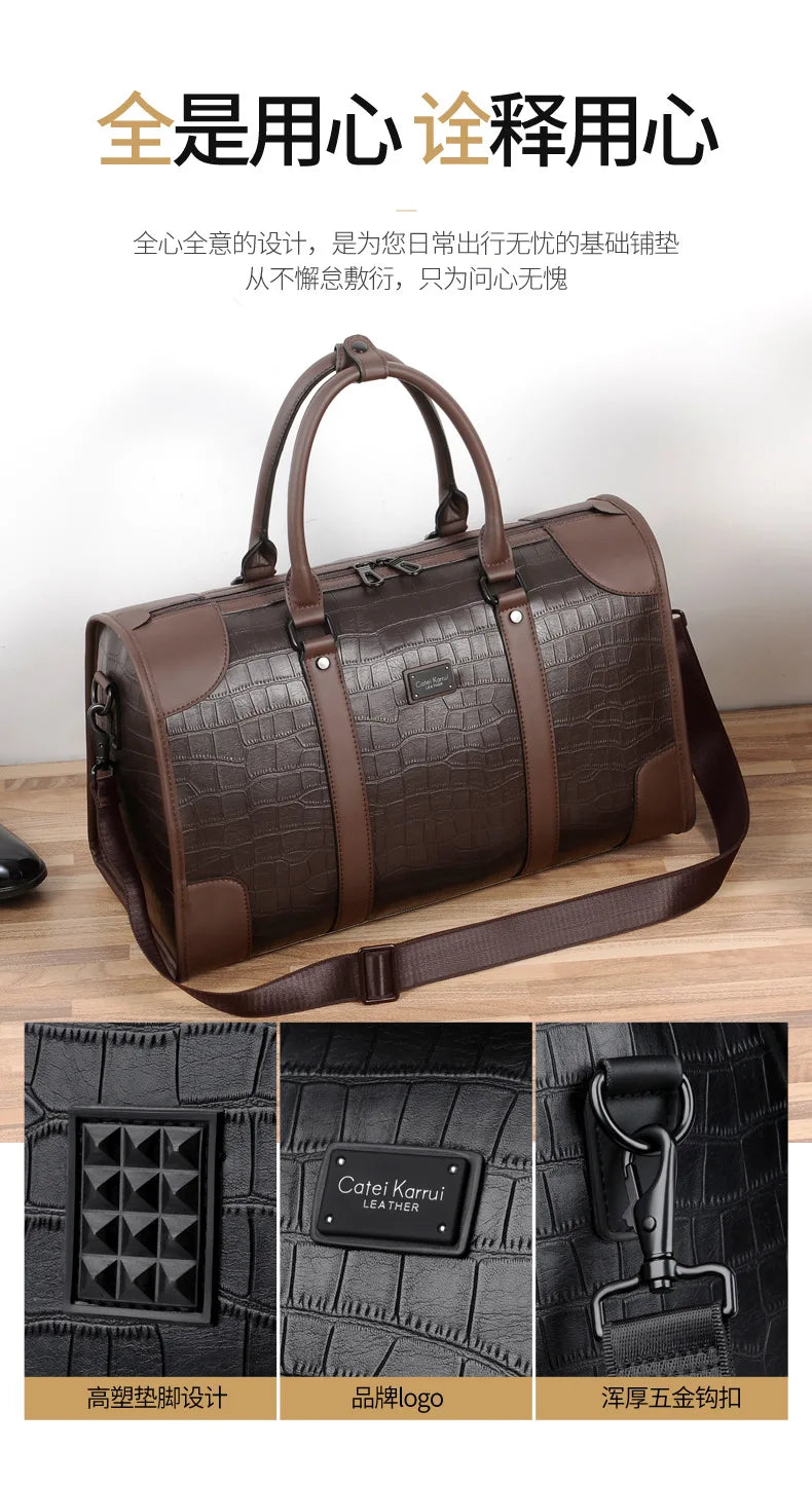 Fashion Handbag Bag Men Business Travel Tote Luxury Alligator PU Leather Luggage Bag With Shoulder Strap Crossbody Bags Duffle