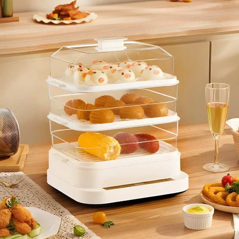 Electric Steamer Multi-Functional Three-Layer Breakfast Maker with Large Capacity, Keep Warm, Pre-Set Timer
