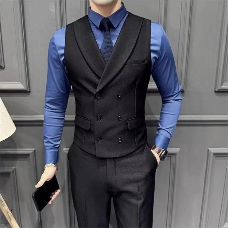 Men's Business Suit Vest Men's Plaid Slim Fit British Fashion Casual Horse Clip Formal Suit Vest