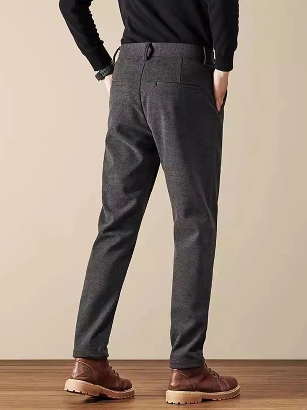 Business Casual Men's Brushed Khakis Straight Leg Long Pants Lightweight Luxury Wool Trousers Autumn Winter New Arrival