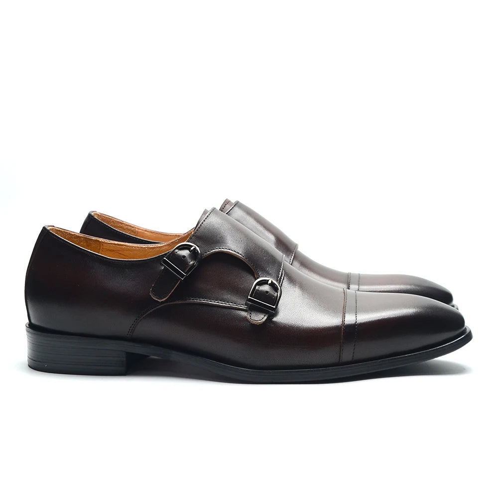 Luxury Men's Business Dress Shoes Genuine Leather Monk Strap Buckle Handmade Italian Brown Black Office Suit Formal Shoes Man