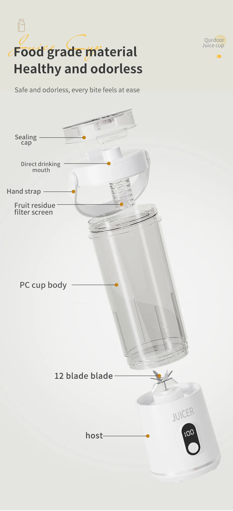 Portable Electric Juicer Small Household Rechargeable With Digital Display Vegetables Fruit Blender Juice Cup For Juicing