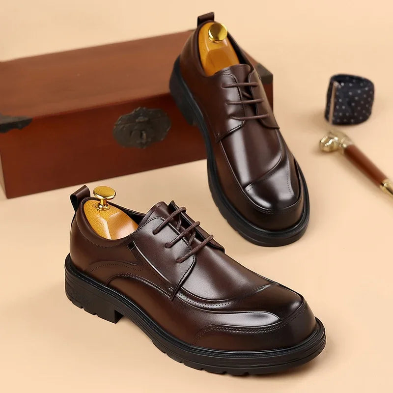 High-end Business Men's Shoes Trend Business Casual Leather Shoes Lace-up Big Head Formal Men's Leather Luxury Leather Shoes
