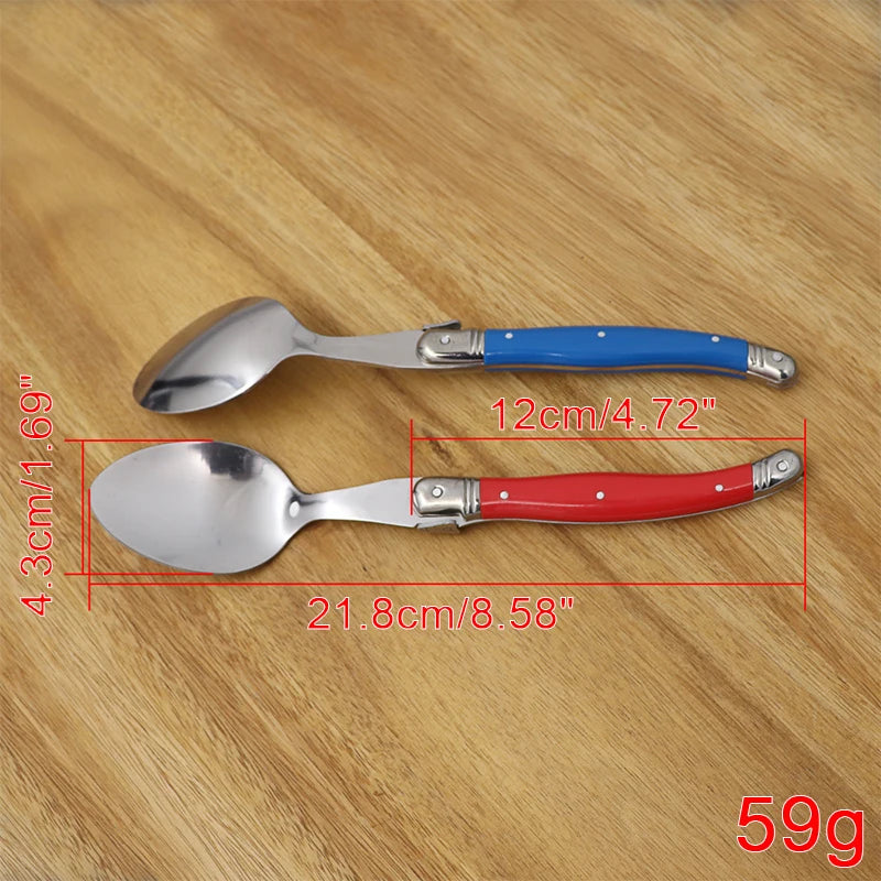 8'' 6pcs Laguiole Dinner Spoon Stainless Steel Long handle Table Spoons White Cutlery Black Big Serve Scoop Set Dinnerware