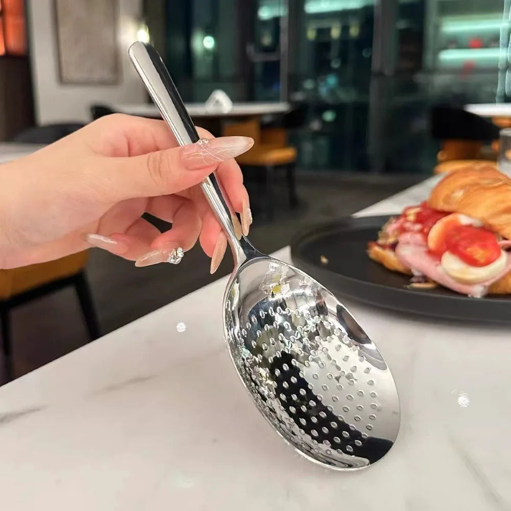 1pc Heavy-Duty Commercial/Home Kitchen Spoons/Large Serving Spoon with Heat-Resistant Short Handle Drain Holes for Easy Cleaning
