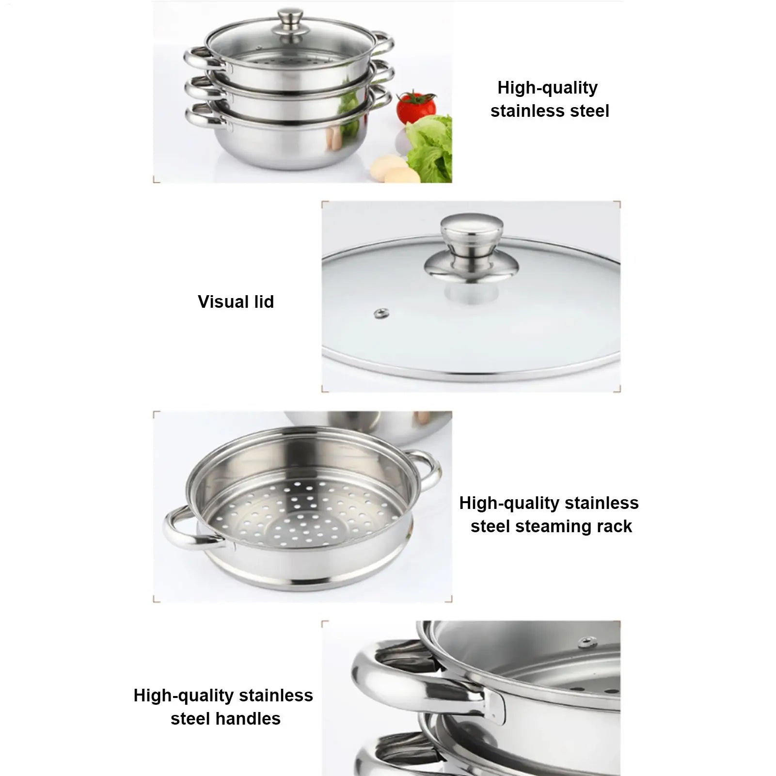 Steamer Pot for Cooking, Glass Lid Multi-Functional Stainless Steel Kitchen Cooking Steamer for Family Gathering Meal Prep